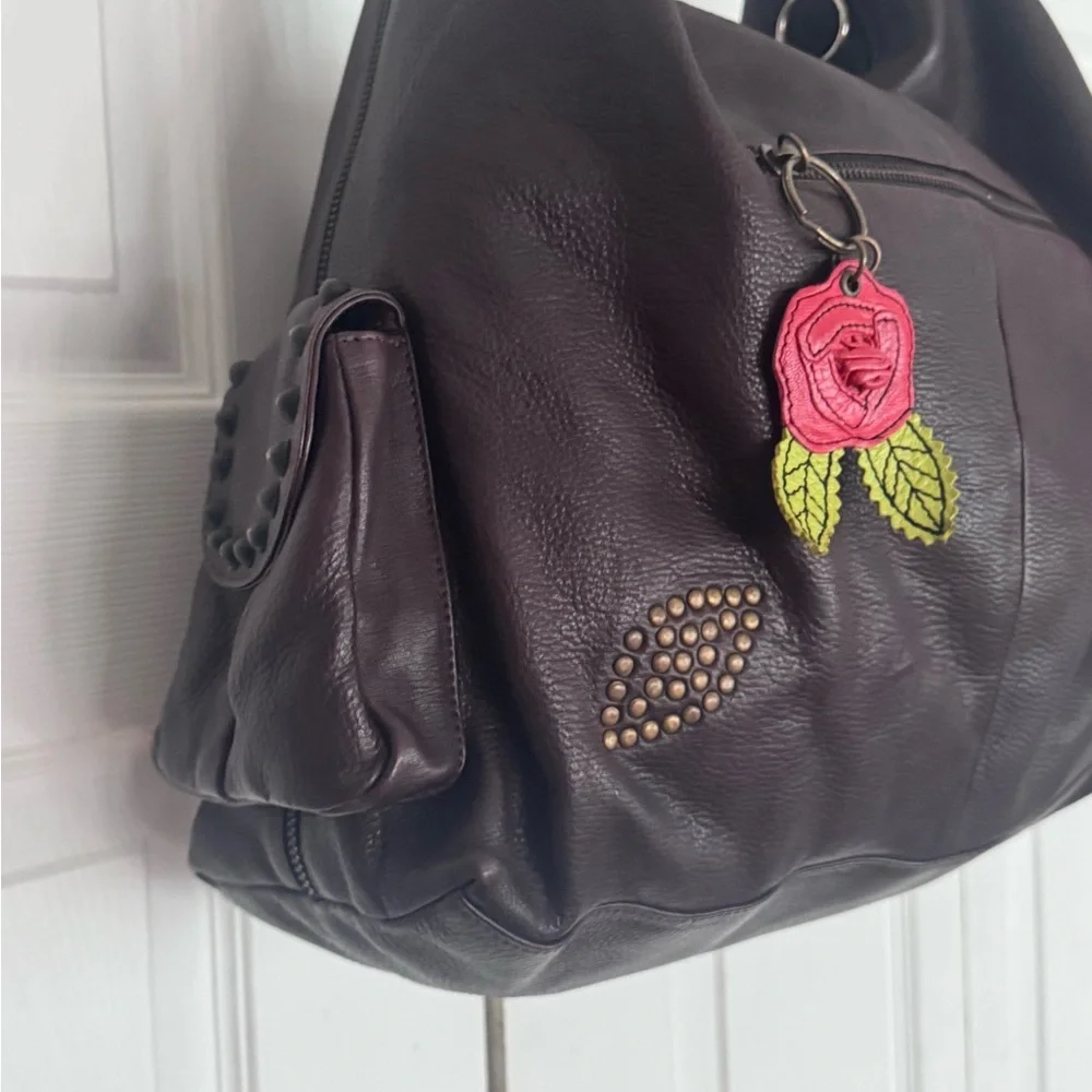 Betsey Johnson vintage hobo Leather Handbag with Rose Charms